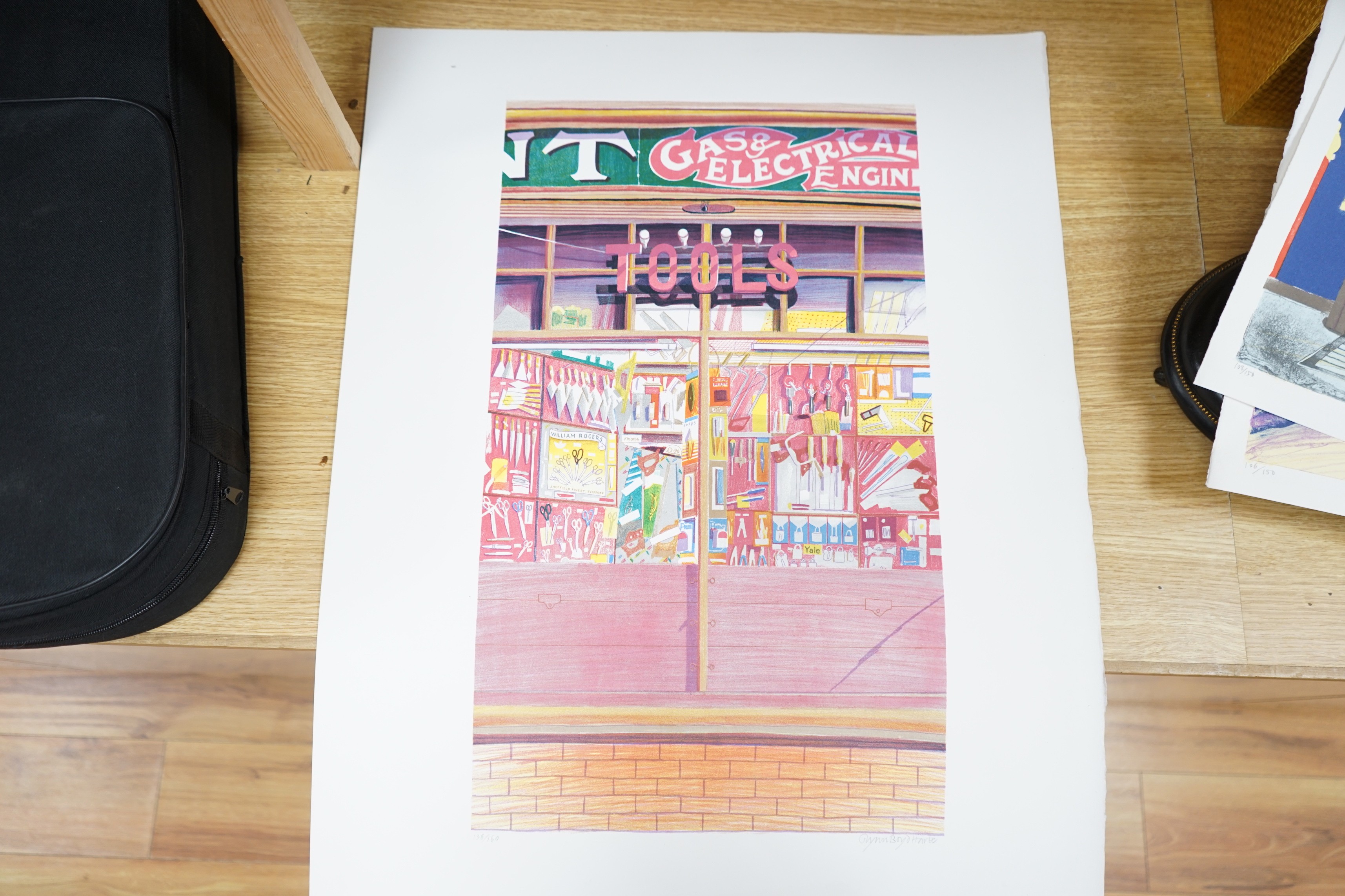 Glynn Boyd Harte (1948-2003), three limited edition prints, Café interior, Pollocks Toy Museum and Tool Shop Window, all signed in pencil and numbered from editions of 150/160, largest overall 71 x 55cm, unframed